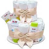MilaBoo® 2-stöckige Windeltorte neutral mit Premiumprodukten von HIPP I Besonderes Geschenk zur Geburt I Persönliches Babygeschenk zur Taufe und Babyparty (beige)