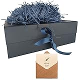 Blau Geschenkbox 33x26x11cm, Geschenkkarton mit Magnetisch Deckel und Schleife für Hochzeiten, Weihnachten, Geburtstage, Jubiläen Geschenkverpackung Box