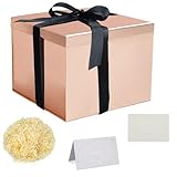 Geschenkbox Set, Roségold Geschenkbox mit Deckel Tiefe Geschenkbox mit Schleife 23x23x18cm Geschenkbox zerrissenes Seidenpapier Grußkarten für Weihnachten Geburtstag Hochzeitstag