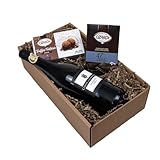 The Wine Guys Präsentkorb „Gaumenfreude“ Italienischer Rotwein Sangiovese und französische Schokoladentrüffel und Vollmilchschokolade als Geschenkset