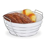 Relaxdays Brotkorb Metall, mit entnehmbarem Stoffeinsatz, rund, Frühstückskorb für Brot & Brötchen, Ø 23 cm, weiß