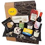 jamon.de Geschenkbox Olé gefüllt mit spanischen Delikatessen I Präsent mit hochwertigem Serrano-Schinken, ausgesuchten Tapas-Klassikern & Rotwein aus Spanien