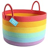 OrganiHaus Regenbogen-Baumwollseil-Aufbewahrungskorb mit Griffen 50x33, Bunte Dekoration zur Aufbewahrung von Kinderspielzeug und zur Organisation, Schmutziger Wäschekorb, Spielzeug-Organizer-Korb