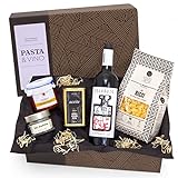 Geschenk-Set Pasta & Vino | Gefüllter Geschenkkorb mit italienischen Nudeln, mediterranen Delikatessen & Rotwein aus Spanien | Leckere Geschenkidee von jamon.de