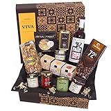 Geschenkkorb VIVA mit spanischen Delikatessen und Rotwein | Feinkost Präsentbox mit erlesenen spanischen Spezialitäten | Liebevoll als Geschenk verpackt von jamon.de